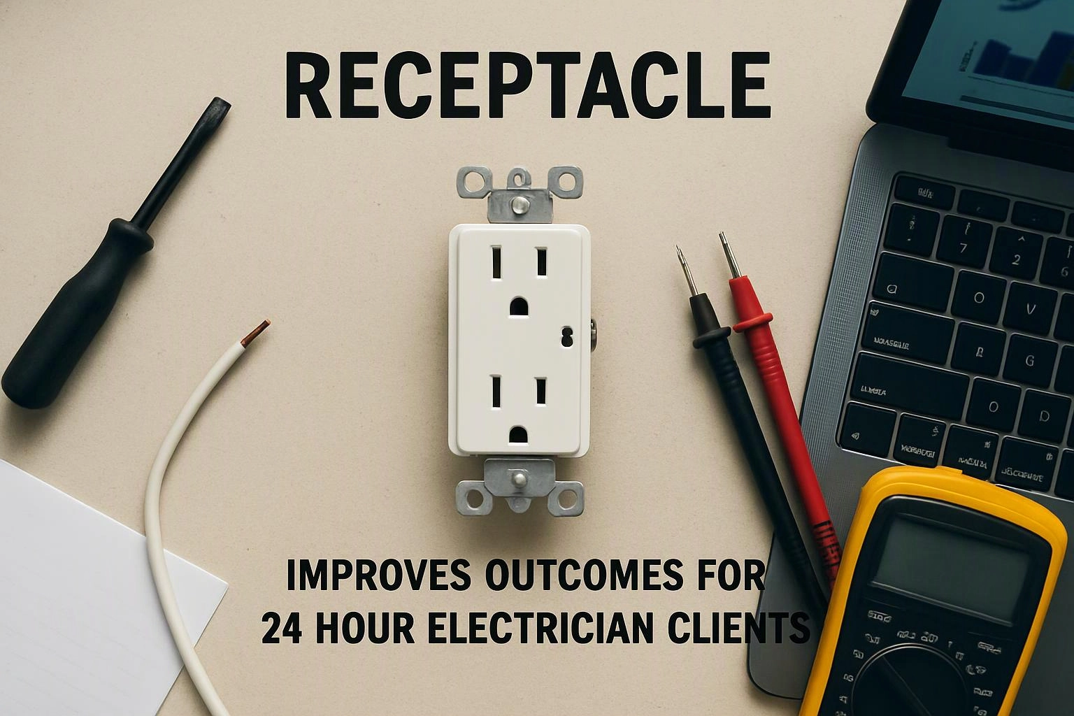 Electrician tools surround a wall outlet